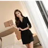 Business Double-Breasted Blazer Pencil Work Dress Autumm Women Formal Black Patchwork Notched Collar OL Bodycon Dress 210514