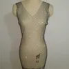 Lässige Kleider Sommer Sale Grid Hollow Out Diamanten Transparent Sexy Frauen Kleid Tiefer V-Ausschnitt Nachtclub Ärmellose Hosenträgerweste