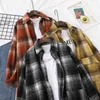 Casual Plaid Jacket Women Autumn Wid Down Collar -knappen Lång ärm Kontrollerad överdimensionerad tjocka varma ladyrockar Vintage Chic Outwear 210412