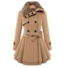 Cappotti di colore solido vintage Cappotti invernali in pelliccia a maniche lunghe Inverno Colletto a turni a doppio petto Cappotto da donna in lana Cappotto casual Outwear Skin 211130