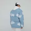 Winter Harajuku Cotton Padded Jacket Men Parka Blue Sky Clouds Print Streetwear Unisex Couples Oversize Baseball Coat 211104