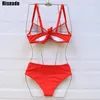 Riseado Push Up Bikini Set Wine Red Swimwear Women's Swimsuit Ruched Bathing Suits Strap s Sexy Twisted Summer 210625