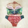 Women's Swimwear Lady Print Underwire Push Up Strapless Bikini Bandeau Lacing Swimsuit Sexy Beachwear Brazilian Bathing Suit