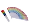 Hbt ​​folding spanien regnbåge gay stolthet hand fan dans bröllop party-fabric handhållna fans tillbehör 500 st SN2641