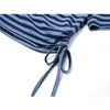 Blue Striped Skinny Crop T Shirt Women Summer Short Sleeve Drawstring Lace up Retro Tees Female Square Collar Egirl Y2K Top 210515