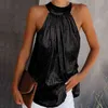 إمرأة أزياء لامعة الرسن الرقبة تانك القمم سترة السيدات الصيف عارضة بلون بلاين قميص بلوزة الذهب الأسود الفضة x0507