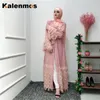 Dubai Open Abaya Abito hijab musulmano Donna Pizzo-up Peluche Nappa Kimono Jubah Caftano Abbigliamento islamico Caftano Musulman Abito lungo Abiti casual