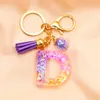 Transparent Acrylic Colorful Sequins Tassel Keychain Fashion Bag Pendant Women Golden Lobster Clasp 26 English Letters Key Ring