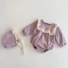 Spring Autumn Infant Baby Girls Lace Rompers + Hat Clothing Kids Girl Long Sleeve Clothes 210429