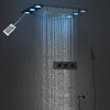 Modern Ceiling LED Shower Set Thermostatic Valve Mixer Diverter Faucets Black finished Rainfall ShowerHead System 20x14inch