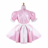 Robe de femme de chambre sissy en cuir rose perle costume de cosplay d'Halloween243W