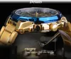 Vinnare Blue Light Glass New Fashion Mens Watches Black Golden Stainless Steel Waterproof Sport Automatisk klocka Lysande Clock304N