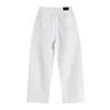 Costura branca larga perna denim calças femininas moda streetwear harajuku solta jeans reta cintura alta retro calçadinhos 210515