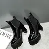 Winter Short Boots Women Designer Round Toe Block Hight Heel Soft Natural Genuine patent Leather Party Wedding Fashion Luxury Platform Lady WARORWAR YYN48-H389-5