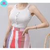 Letnie Panie Temperament Knit Top + Strip Color Strip Talii Spódnica Dwuczęściowy Kierunek O-Neck 210416