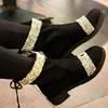 Bottes fille Bling Gem strass embelli cheville paillettes femmes talons bas hiver peluche femme dos noeud papillon court