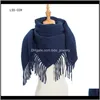 Envolve os chapéus, luvas de luvas de moda Mulheres de inverno Soild Scarf Casual Quadrado Tassel Shawl Soft Lenços Quentes Envoltório para Senhoras Foulard Drop Del