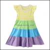 女の子のドレス赤ちゃん子供服の赤ちゃん、マタニティ服フリルスリーブドレス子供レインボーストライププリンセス夏のブティックファッションZ493