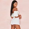 Moda 2 sztuka Zestaw Kobiety Rękaw Puff Top Krótki Crop Top Wysoka Talia Szeroki Szorty Dres Seksowna Conmento Femenino Dwa kawałek 210707