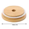 Bamboo Cap Lids 70mm 88mm Reusable Bamboo Mason Jar Lids with Straw Hole and Silicone Seal