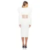 エレガントな白いパッチワークパーティードレスセクシーなVネックの女性ボディコンの有名人の夜の滑走路の女性秋ファッション210527