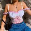 SUCHCUTE Strawberry Top Femmes avec sangle Bow Y2K Esthétique Volants Femme T-shirt E-Girl Lace Tee Vintage Summer Club 210401