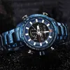 Men Watches NAVIFORCE 9093 Luxury Brand Men's Full Steel Waterproof Blue Quartz Watch Male Sports LED Analog Digital Clock 210517