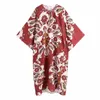 Za Vintage Linne Tryck Sommarkluk Kvinnor Asymmetrisk Loose Beach Dress Feminin Side Fickor Bundet O Neck Red Midi Dresses 210602