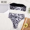 Ramiączek Leopard Bandeau Swimsuit Swimsuit High Waist Bikini Kobiety Swimweear Dwukierki Zestaw Bather Kąpiel Swim Kobiet