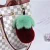 Kvinnor Keyring Real Rex Kanin Fur Keychain Pompom Ball Liten Aubergine Fluffy Handbag Bil Hängande Metallring