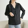 OL elegant zwart satijn shirt femme herfst vintage pak kraag vrouwen blouses lange mouw losse tops vrouwelijke blusas 210421