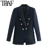 TRAF Women Fashion With Metal Buttons Blazers Coat Vintage Long Sleeve Back Vents Female Outerwear Chic Tops 210415