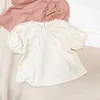 Meninas de algodão de manga curta t-shirt verão menina tesouro tesouro blusa s lanterna manga criança roupas 210702