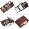 Man handväska vika anti stöld visitkort hållare pocket id väska vertikal vintage äkta läder plånbok