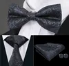 Hi-Tie Cravatta da uomo classica Cravatta nera in seta floreale con fazzoletto Gemelli per abito da sposa da uomo Abito di moda