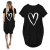 Casual Loose Dresses Kvinnor Kortärmad Vår Sommar O Neck Female Plus Size Pocket Love Print Party Vestidos 210522