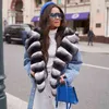 Women Winter Real Fur Coats Natural Trendy Denim Jacket With Rex Rabbit Fur Turn-down Collar Luxury Rabbit Fur Overcoats 211110
