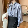 Damenblusen Hemden 2021 Herbst Langarmshirt Mode Lose Koreanischer Bogenkragen Satin Chiffon Bluse Bürodame Stil Frauen Tops Und