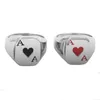 Cluster Rings The Ace Of Spades Anel Jóias de Aço Inoxidável Clássico Coração Vermelho Motor Biker Para Homens Mulheres Atacado 37B