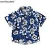 Mudkingdom meninos do verão Botão de camisa tropical para baixo camisas de férias para crianças roupas florais folhas de frutas impressão menino tops 210615