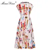 Fashion Designer Runway dress Spring Summer Women Dress V-neck Cartoon Print Lace-Up Dresses 210524