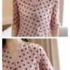 Vintage polka dot v-hals blouse womens zomer elegante korte mouw Koreaanse chiffon shirt kleding 8980 50 210521