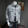 Giubbotti da uomo 2022 Primavera e Autunno Moda Casual Uomo Tinta unita Ricamo Fori Fiocchi di neve Slim Hip Hop Manica lunga Denim