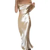 Летние женщины атласные длинные платья сексуальные без рукавов спинки спагетти ремешок шелковые русалки платья женского ночного клуба вечеринка Maxi платье 210331