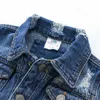 Moda da Primavera 3 4-10 12 Anos Adolescente Crianças Roupas Bebê Casaco Tops Bonitos Crianças Meninos Autumn Holes Denim Jackets 210701