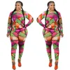 Geometria Impresso Jogger Mulheres 2 Piece Set Manga Longa Túneica Túnica Cintura Alta Calças de Calças Primavera Outono Estracete Estilo 210525