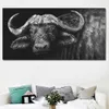 Modern Wall Art Buffalo w węgiel drzewny Cropped Black Malarstwa Wydruki na płótnie Brak ramek Pictures Home Decor do salonu