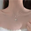 Pendentif Colliers Mode Diamant Double Couche Papillon Collier Femme Titane Acier Tempérament Qualité Vent Froid Clavicule Chai