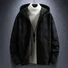 Winter dikke vest heren trui rits gestreepte hooded mode warme slim fit gebreide trui mannelijke fleece hoodies jassen mannen 211018