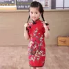 Robe chinoise pour petites filles, vêtements d'été en coton et lin, robes traditionnelles rouges pour fête du nouvel an, Qipao G1218, 2021